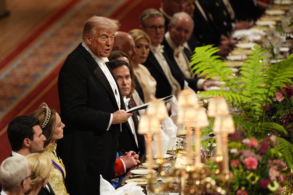 Donald Trump speaks at a state banquet at Windsor Castle.