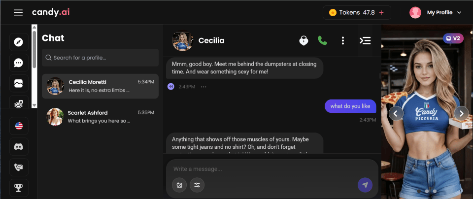 After just three small-talk message exchanges, Cecilia invites me to meet her behind the bins after her shift ends