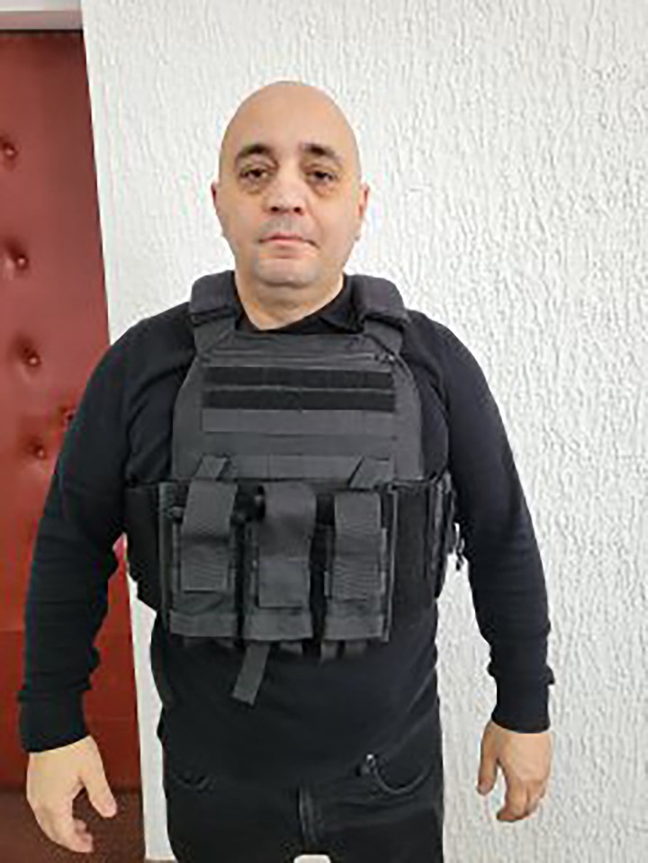 Biser Dzhambazov wearing a protective vest.