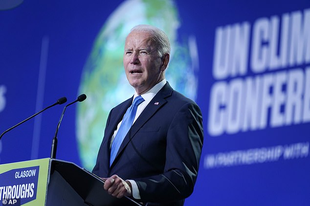 Pictured: President Joe Biden at the Cop26 climate summit in 2021