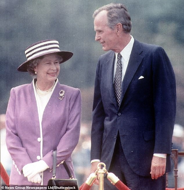 Pictured: Queen Elizabeth II with US President, George H W Bush during the Royal Tour of America in 1991