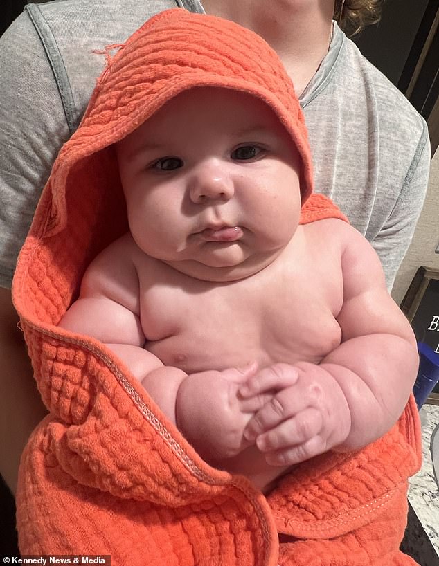 Baby Gunner (pictured) weighed 8lb 1oz and measured 19.5 inches tall when he was born on February 19