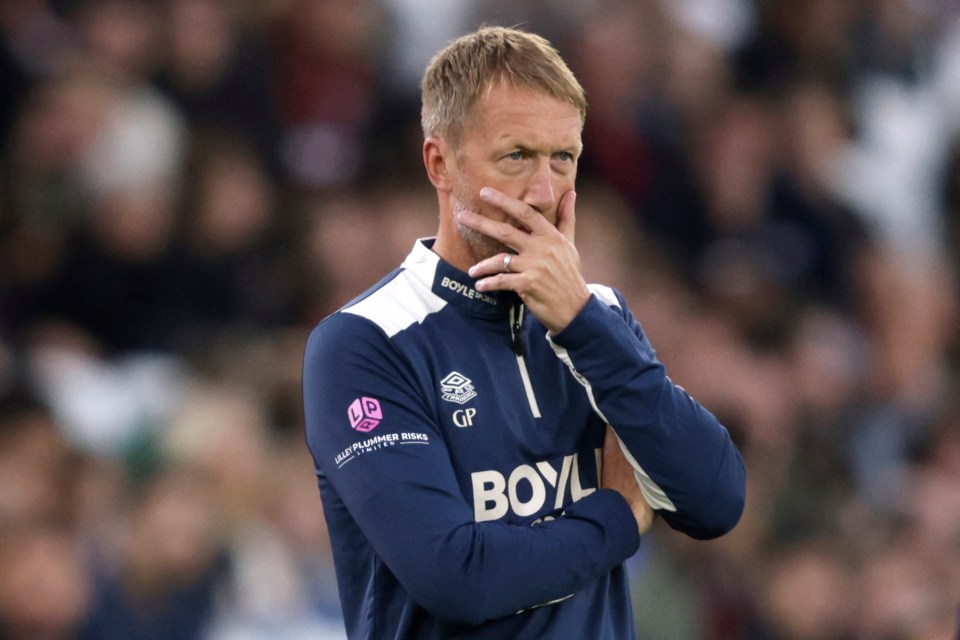West Ham United's English head coach Graham Potter looking on from the touchline during a football match.