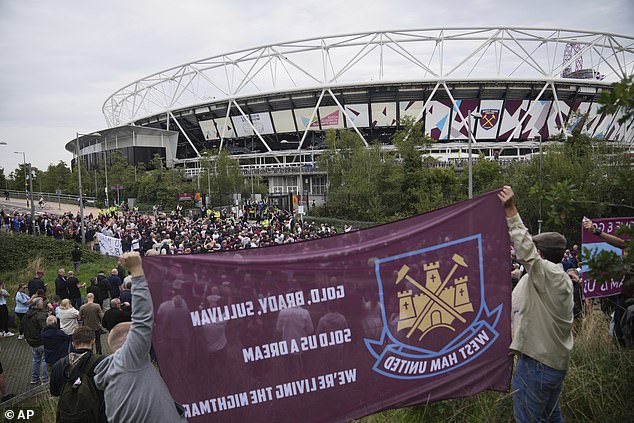 A large crowd gathered outside the London Stadium to kick off a series of protests