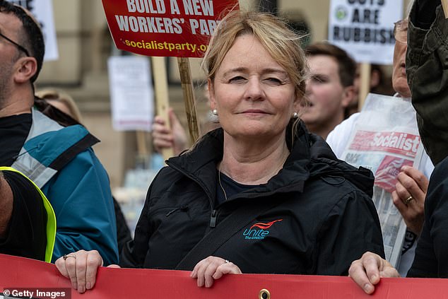 Unite General Secretary Sharon Graham led the striking workers through the city's streets