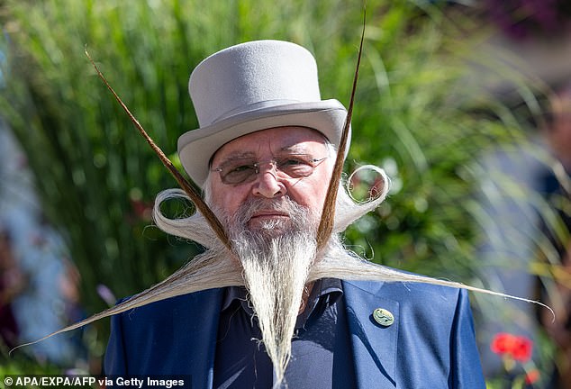 Star of the show: Hans Peter Weis from Germany showed off his star shaped pointed beard