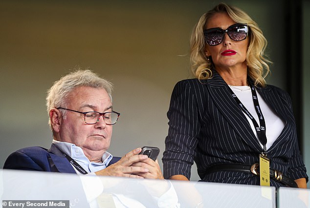 Last month, Eamonn and Katie, 43, appeared stony-faced (pictured) as they watched his beloved Manchester United from a VIP box at the club's Old Trafford stadium