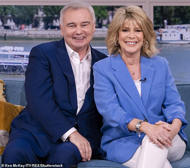 Including, that is, her occupation: Katie is a marriage counsellor, something that Ruth's friends have been known to joke about, suggesting she could coach him through his own divorce. Pictured: Eamonn and Ruth on This Morning in 2021