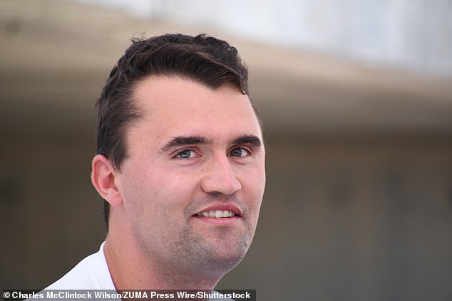 Pictured: Charlie Kirk speaks before he is shot during Turning Point's visit to Utah Valley University