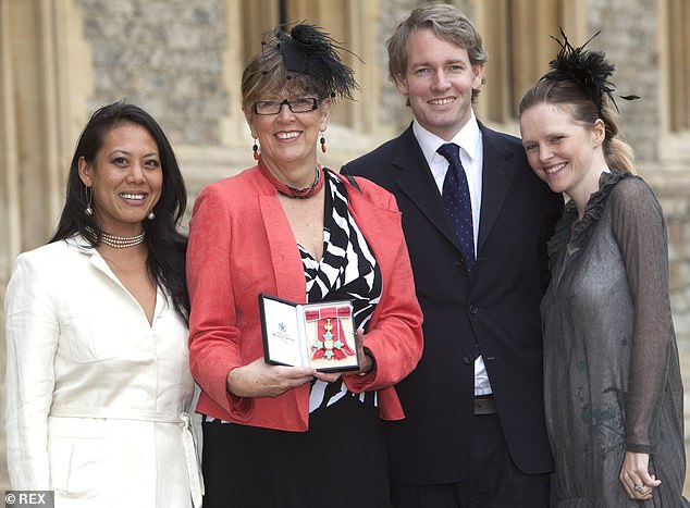 While Kruger speaks regularly to his mother, who adopted his Cambodian sister Li-Da when she was 16 months old, they were on opposite sides of the assisted dying debate. Pictured: Dame Prue receiving her CBE in 2010 with her daughter, son and daughter-in-law Emma Kruger
