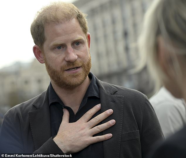 On his later trip to Kyiv (pictured), when asked about meeting the King, all Harry would say was that in the coming year 'the focus really has to be on my dad'