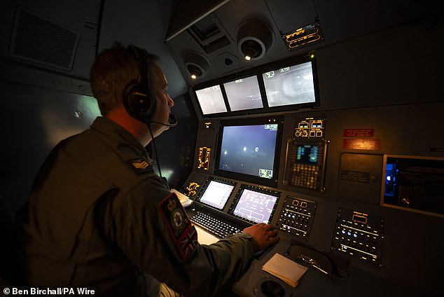 An RAF mission system operator commands Typhoons from the cockpit of a Voyager
