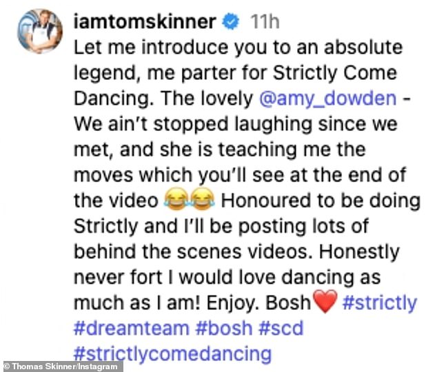 Taking to his own Instagram platform, Skinner shared a behind-the-scenes video of himself and Dowden in the rehearsal studio
