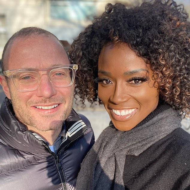 Pictured: Lorraine Pascale and Dennis O'Brien. Dennis proposed to Lorraine on July 5 2020 - his 45th birthday - after taking her on a celebratory lunch then surprising her