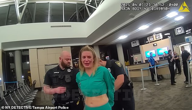 Nash was seen bawling and berating officers as she was escorted through the airport terminal, and repeatedly told the cops: 'You are sick'