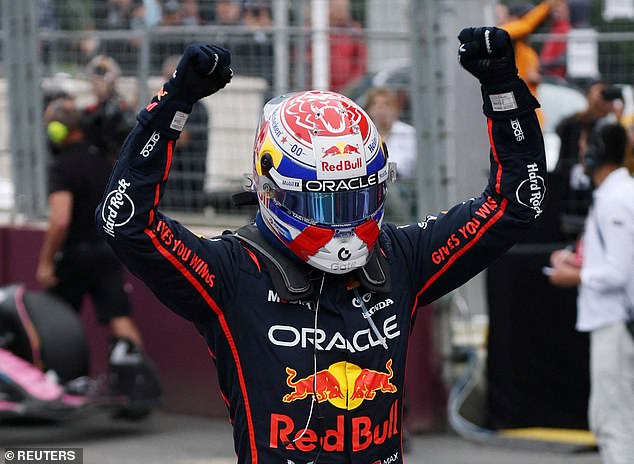 Verstappen celebrates his victory in Azerbaijan moments after the race come to a conclusion