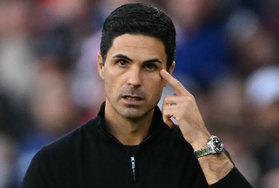Arsenal's Spanish manager Mikel Arteta gestures on the touchline.