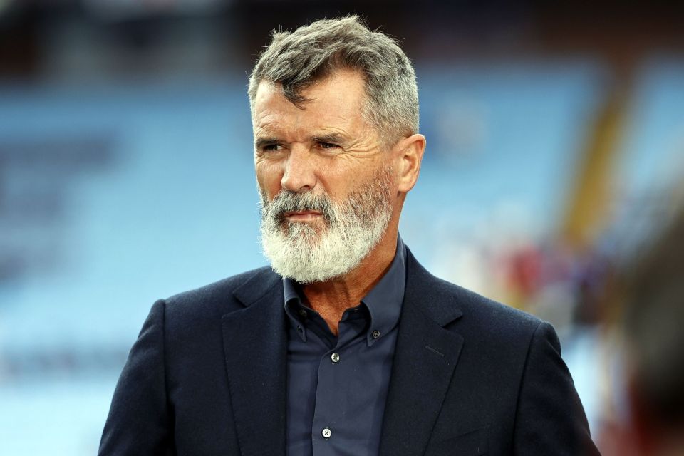 Roy Keane on pitchside media duties.