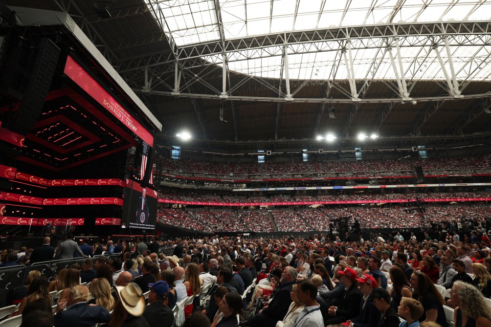 Donald Trump speaks at the public memorial service for Charlie Kirk at State Farm Stadium.