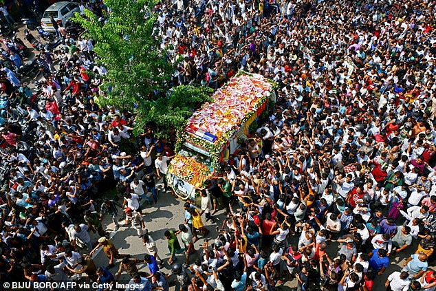 Thousands of fans and well wishers that amassed around Sarusajai Stadium in Guwahati on Sunday to pay their respects to the Joddha actor