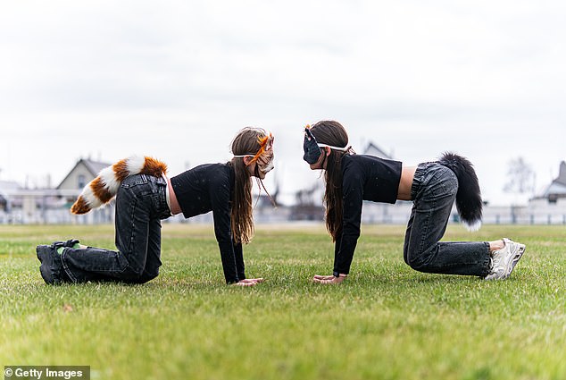 Fans of Quadrobics insist they are not part of the 'furry' community. Pictured above is a file photo of two girls doing Quadrobics