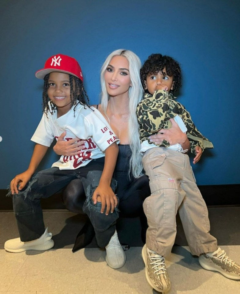 Kim Kardashian with her sons Psalm and Saint West.