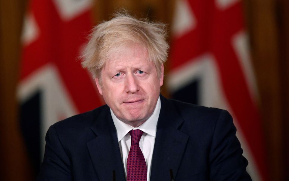 British Prime Minister Boris Johnson speaking during a virtual press conference.