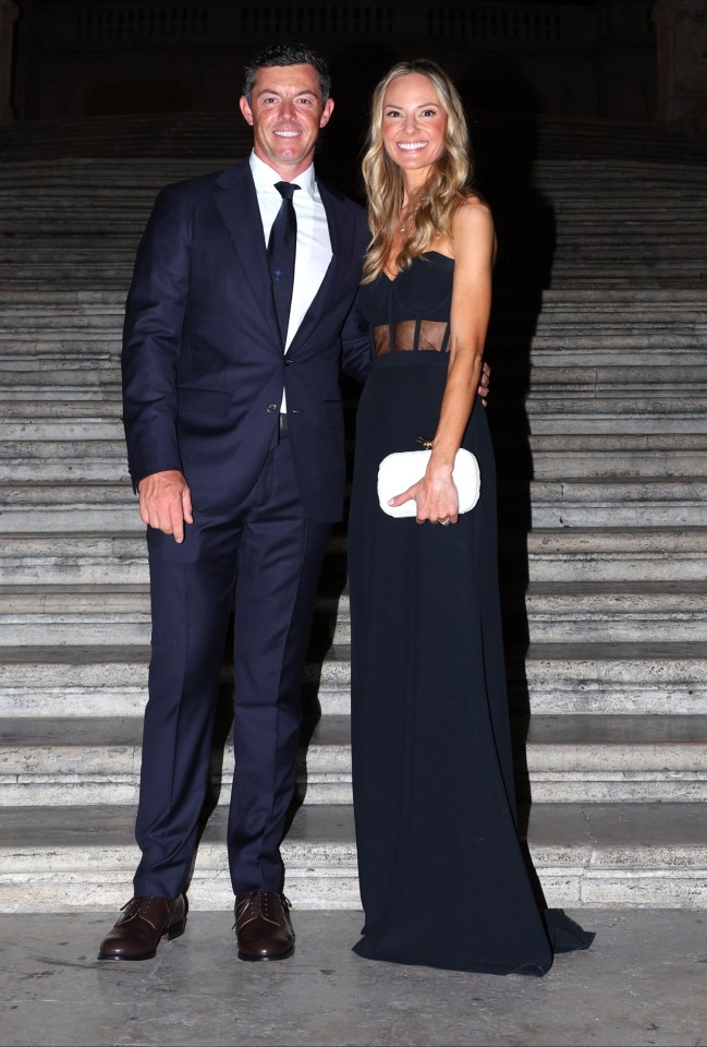 Rory McIlroy and wife Erica Stoll posing for a photograph at the Spanish Steps.