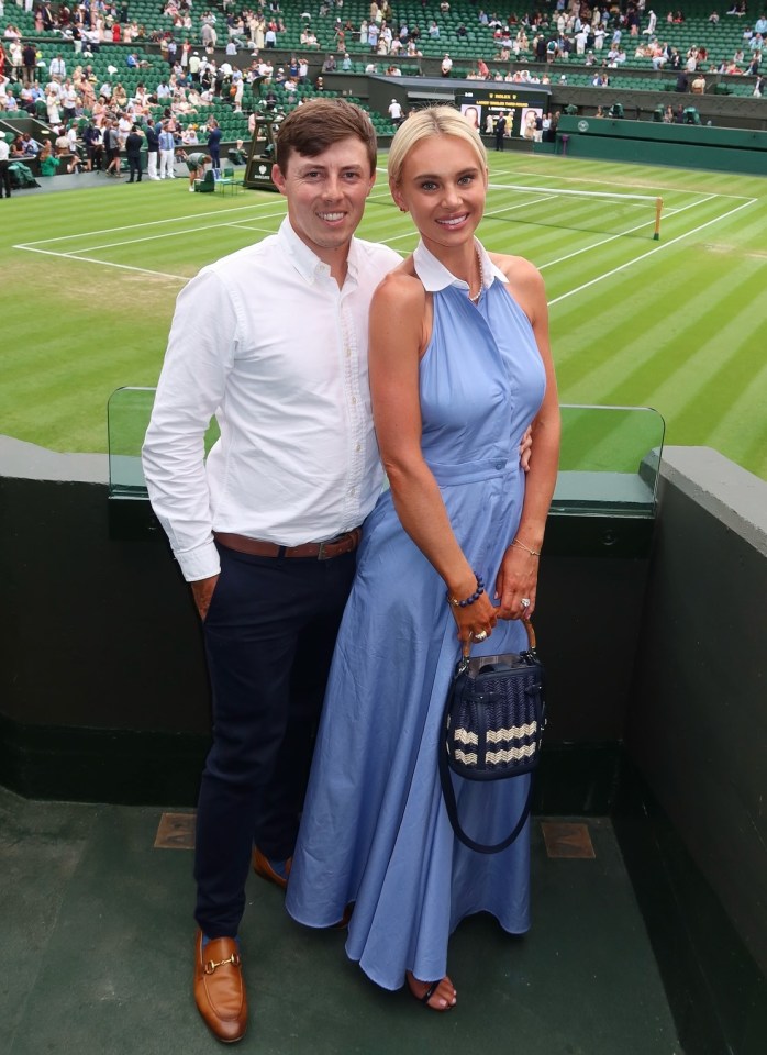 Matt Fitzpatrick and Katherine Gaal posing together at Wimbledon.