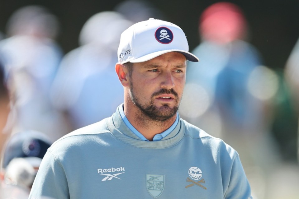 PEBBLE BEACH, CALIFORNIA - SEPTEMBER 07: Bryson DeChambeau looks on during Day Two of The 50th Walker Cup at Cypress Point Club on September 07, 2025 in Pebble Beach, California. (Photo by Michael Reaves/R&A/R&A via Getty Images)