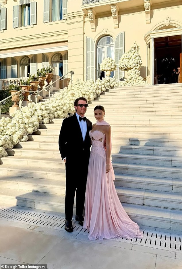 Nina Dobrev, Zac Efron, Miles Teller and Chace Crawford were among those on the guest list, with Top Gun star Miles's model wife Keleigh (both pictured) revealing all the lavish details on social media