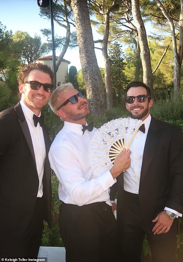 Miles and Zac were seen trying to keep cool in the South of France heat as they waited for the outdoor ceremony to begin