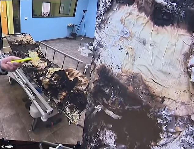 The graphic pictures show the burnt out remains of the metal frames littered with debris from the explosion