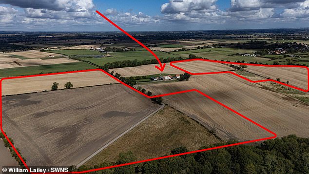 Plans were submitted for the solar farm in July and are currently awaiting a council decision. Pictured: The approximate area of planned solar panels and the Foster's home