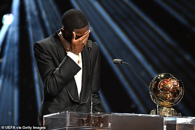 Dembele was visibly emotional after beating Lamine Yamal to the top prize in Paris on Monday