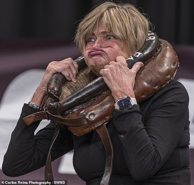Of the women's side, the organisers said: 'Drama in the women's Gurning Championship, where we have a new world champion... Well done Lynn [pictured]'