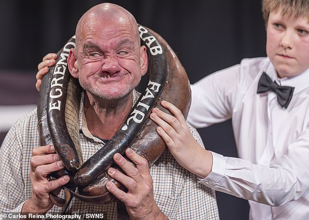 They had to hope the wind would not change while they did so - as judges crown whoever transforms their normal expression most to create their gurn. Pictured: One of this year's championship competitors