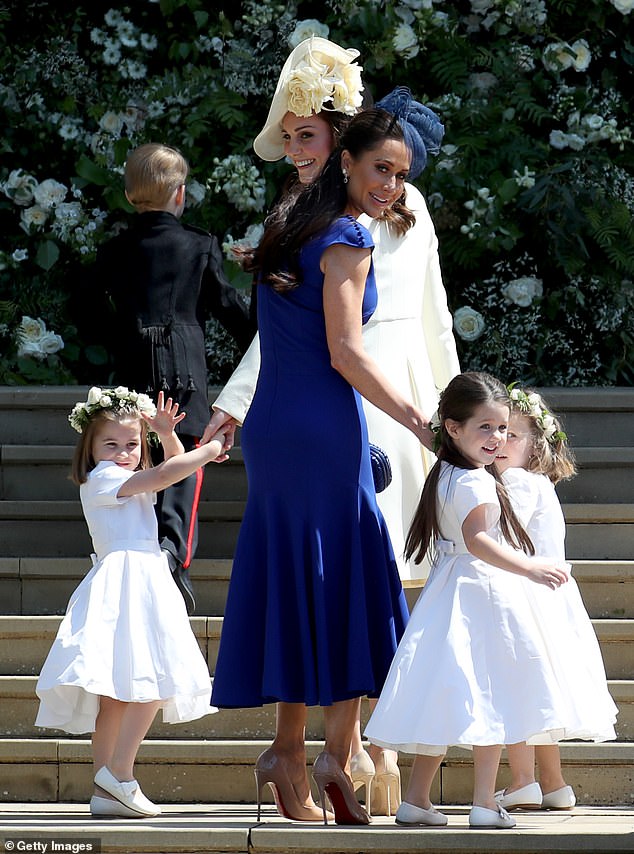 Jessica at Meghan's wedding in 2018, with her daughter Ivy and the now Princess of Wales and Princess Charlotte