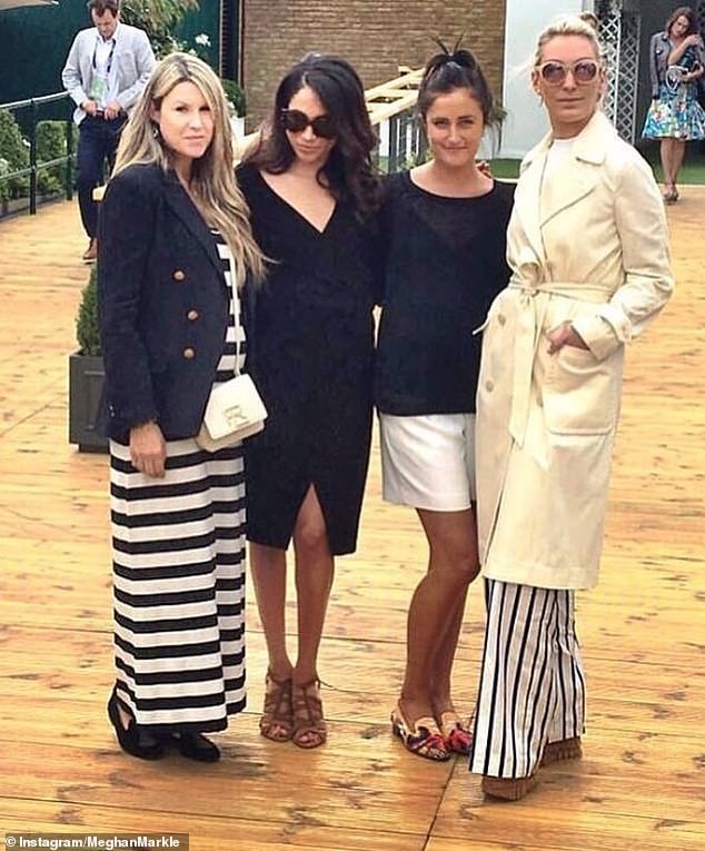 The Duchess of Sussex pictured with Violet von Westenholz (centre right) at Wimbledon in June 2016