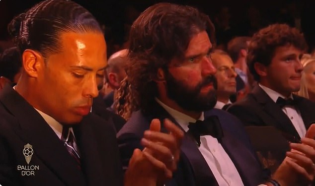 Jota's Liverpool teammates Virgil van Dijk (left) and Alisson Becker (centre) were in attendance