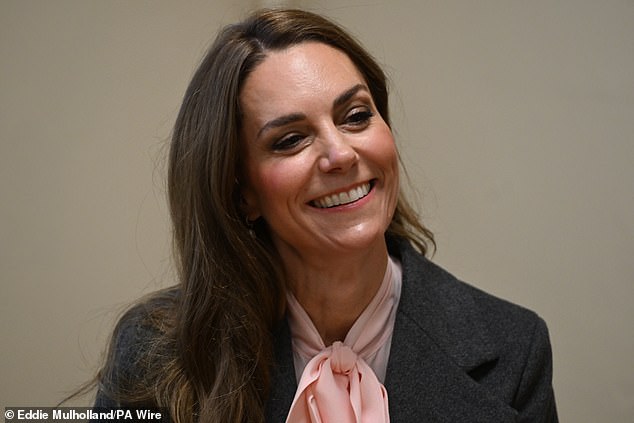 Following their first in October last year, the Prince and Princess issued a statement, saying: ‘We continue to stand with everyone in Southport'. Pictured, Kate today