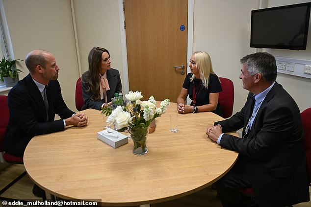 The Prince and Princess of Wales with junior school headteacher Adrian Antell and infant school headteacher Jennifer Sephton