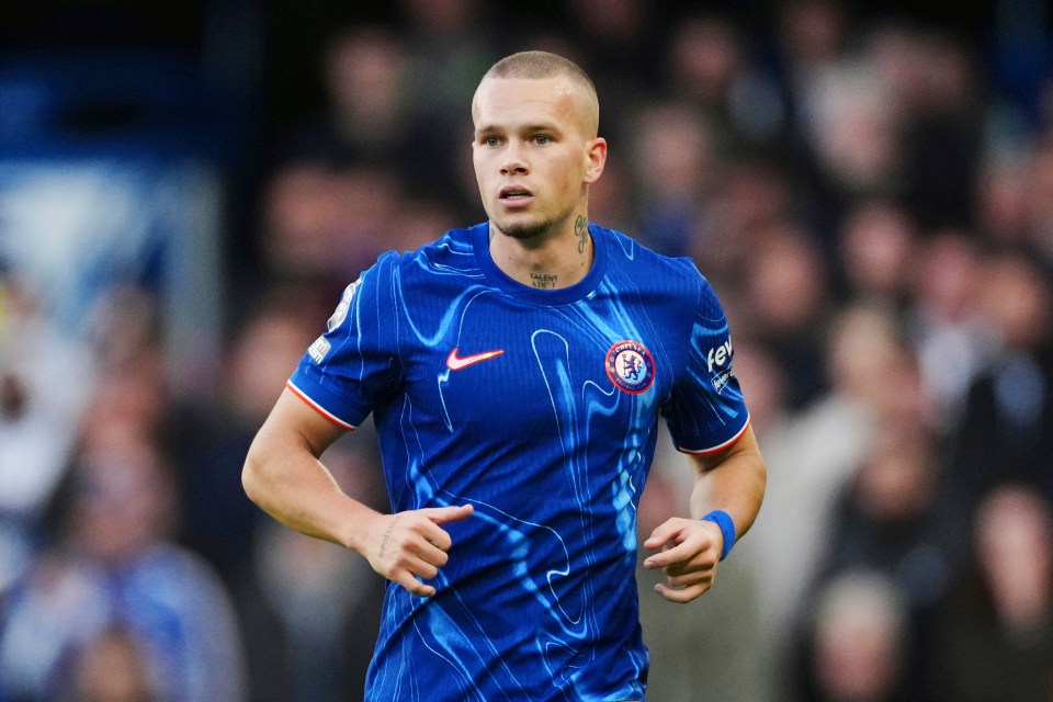 Chelsea's Mykhailo Mudryk looks on during the English Premier League soccer match.