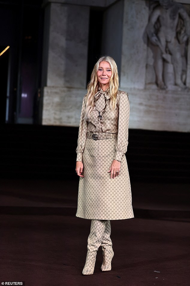 Gwyneth, 52, opted for a bold head-to-toe Gucci outfit