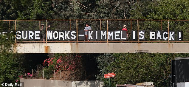 KIMMEL IS BACK, declares a large sign displayed over the 101 freeway in Hollywood, CA, on Tuesday 23rd September 2025.Jimmy Kimmel is slated to resume taping of his chat show today, Tuesday, after Disney ended his suspension.The â¿¿Jimmy Kimmel Live' show was taken off the air after Kimmel made jokes relating to Charlie Kirk's death that appeared to upset Donald Trump and the  FCC (Federal Communications Commission).Pic- Andy Johnstone for DailyMail.com***NO BYLINE***