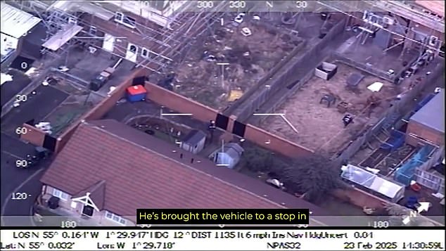 Bruce was eventually arrested after being chased down the backstreets of Wallsend after being spotted by police helicopters (Pictured: police helicopter footage)