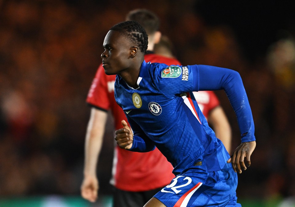Tyrique George of Chelsea celebrates scoring.