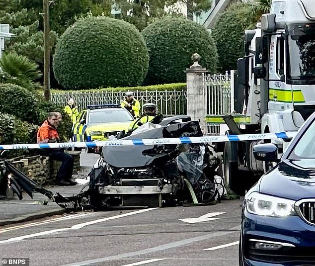 The crash, which involved a BMW 135i and a Mercedes A200, left Mia with life changing injuries after her legs became stuck in the wreckage (Pictured: the scene of the crash)