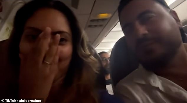 A couple onboard the Nouvelair flight who said they 'almost died' detailed the horrifying near-miss in a dramatic video which they shared on social platform TikTok. They are shown here speaking about their experience after the incident