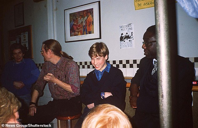 William is pictured during his first visit to a Centrepoint hostel for the homeless in Soho in January 1996